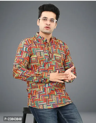 Reliable Cotton Blend Printed Short Length Kurta For Men