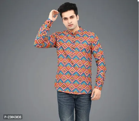 Reliable Cotton Blend Printed Short Length Kurta For Men