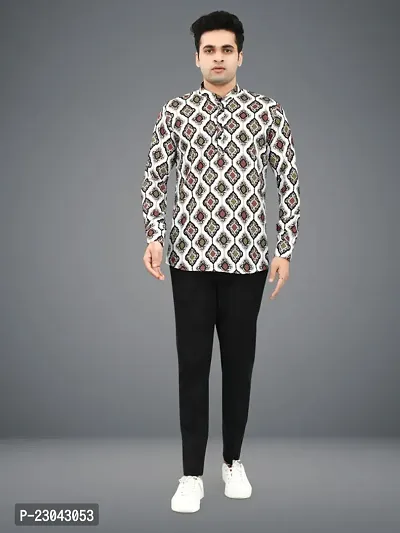 Reliable Cotton Blend Printed Short Length Kurta For Men