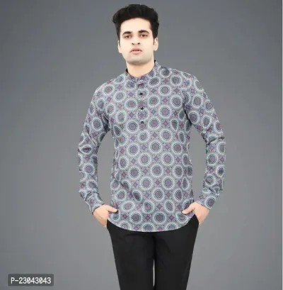 Reliable Cotton Blend Printed Short Length Kurta For Men-thumb0