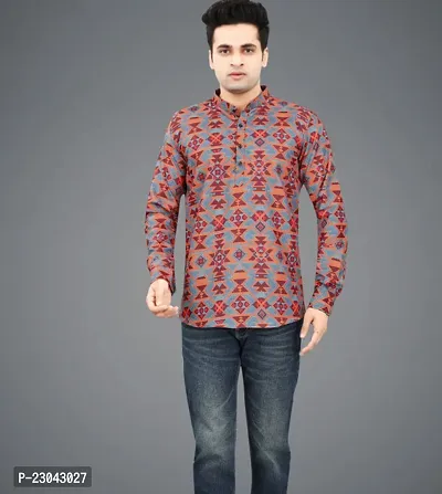 Reliable Cotton Blend Printed Short Length Kurta For Men