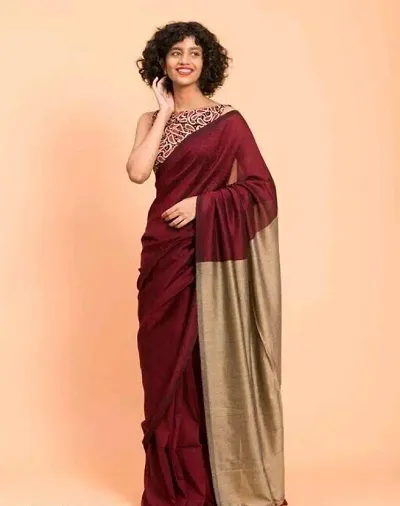 Ritisha Saree Women's Handloom Cotton Silk Saree with Unstitched Blouse Piece