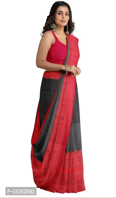 Beautiful Red Cotton Blend Women Saree with Running Blouse