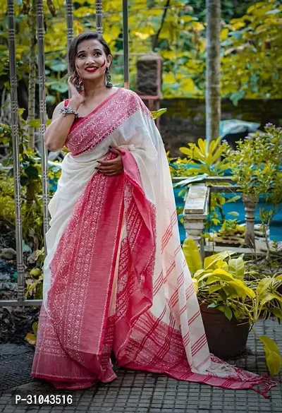 Elegant Pink Khadi Cotton Solid Saree With Blouse Piece For Women-thumb0