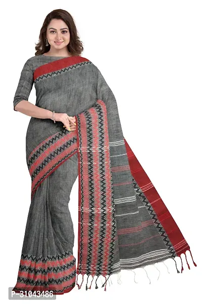 Elegant Grey Khadi Cotton Solid Saree With Blouse Piece For Women-thumb0