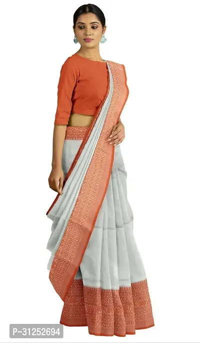 Beautiful Peach Cotton Blend Women Saree with Running Blouse