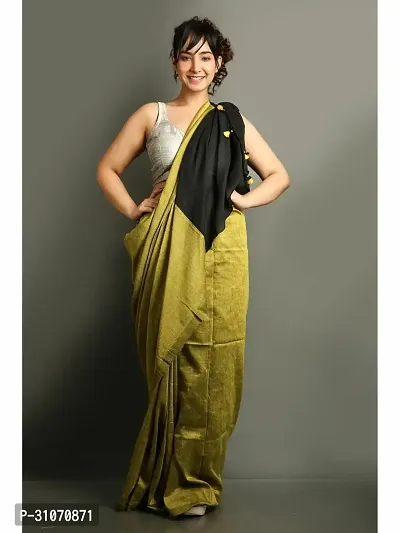 Stylish Khadi Cotton Green Colourblocked Saree with Blouse piece For Women-thumb0