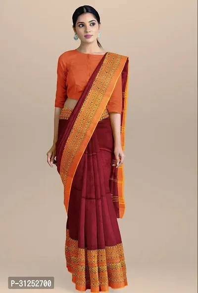 Beautiful Peach Cotton Blend Women Saree with Running Blouse