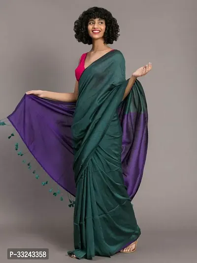 Stylish Green Khadi Cotton Saree With Blouse Piece For Women-thumb0