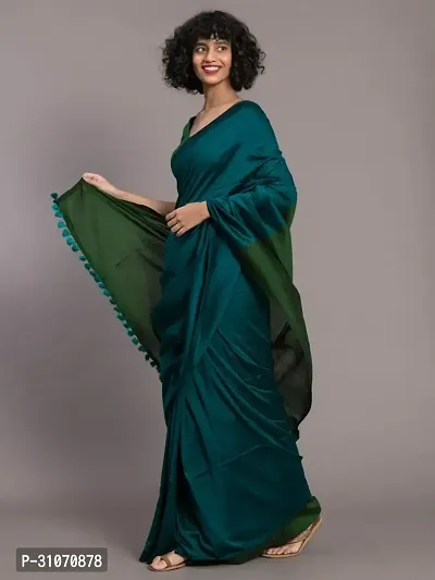 Stylish Khadi Cotton Green Colourblocked Saree with Blouse piece For Women-thumb0