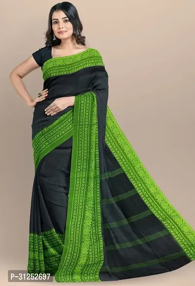 Beautiful Green Cotton Blend Women Saree with Running Blouse-thumb0