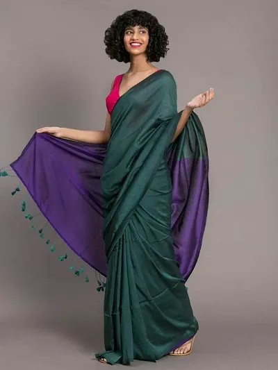 Stylish Khadi Colourblocked Saree with Blouse piece For Women