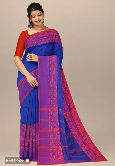 Beautiful Navy Blue Cotton Blend Women Saree with Running Blouse-thumb0