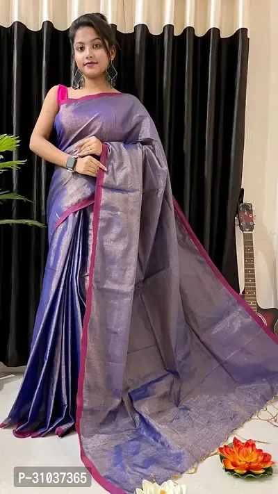 Stylish Purple Khadi Silk Solid Saree with Blouse piece For Women-thumb0