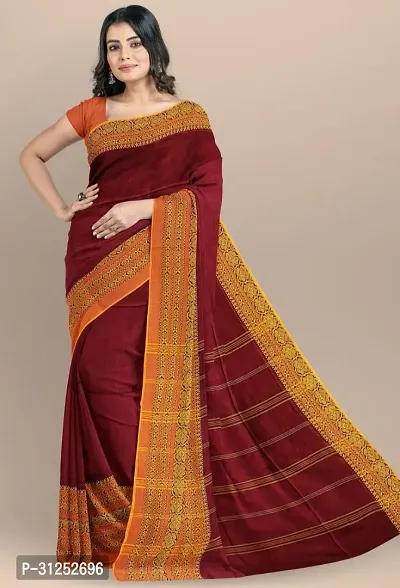 Beautiful Red Cotton Blend Women Saree with Running Blouse