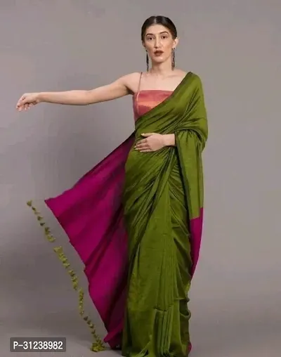 Beautiful Cotton Blend Green Woven Design  Saree with Blouse piece For Women