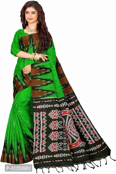 Beautiful Green Cotton Blend Women Saree with Running Blouse-thumb0