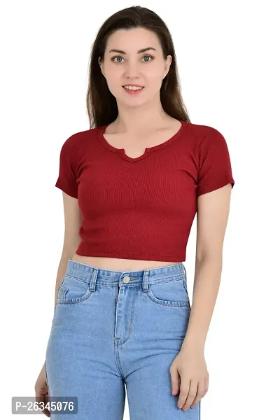 Elegant Cotton Blend Solid Crop Length For Women-thumb0