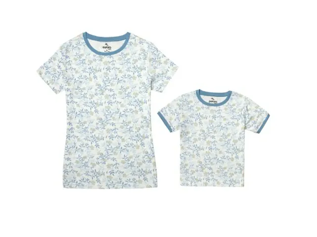 Aurora Shine - Mom Daughter Dress Blue Colour Cotton Floral Printed Regular Fit T-Shirt