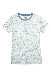 Aurora Shine - Mom Daughter Dress Blue Colour Cotton Floral Printed Regular Fit T-Shirt-thumb2