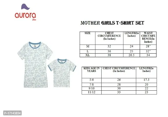 Aurora Shine - Mom Daughter Dress Blue Colour Cotton Floral Printed Regular Fit Color Block Style T-Shirt-thumb2