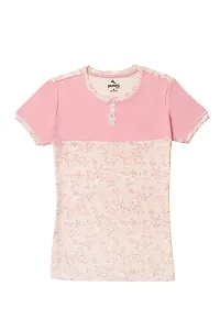 Aurora Shine - Mom Daughter Dress Pink Colour Cotton Floral Printed Regular Fit Color Block Style T-Shirt-thumb2