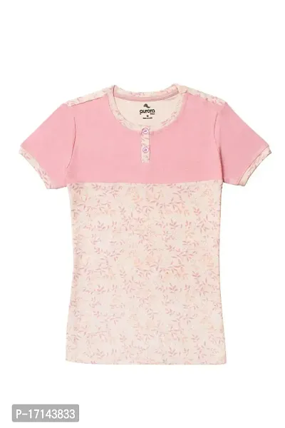 Aurora Shine - Mom Daughter Dress Pink Colour Cotton Floral Printed Regular Fit Color Block Style T-Shirt-thumb3