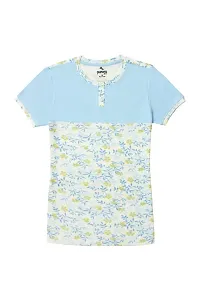 Aurora Shine - Mom Daughter Dress Blue Colour Cotton Floral Printed Regular Fit Color Block Style T-Shirt-thumb2