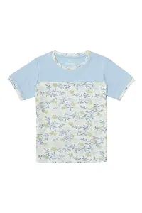 Aurora Shine - Mom Daughter Dress Blue Colour Cotton Floral Printed Regular Fit Color Block Style T-Shirt-thumb3