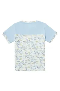 Aurora Shine - Mom Daughter Dress Blue Colour Cotton Floral Printed Regular Fit Color Block Style T-Shirt-thumb4