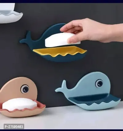 Fish Shape Double Layer Adhesive Waterproof Wall Mounted Soap Bar Holder Stand Rack For Bathroom Pack Of 2