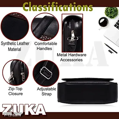 ZUKA PU Leather Sling Cross Body Travel Office Business Messenger One Side Shoulder Bag for Men Women (Black)-thumb4