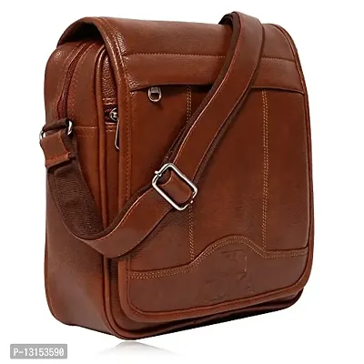 ZUKA PU Leather Sling Cross Body Travel Office Business Messenger One Side Shoulder Bag for men and women (Tan)-thumb4