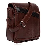ZUKA PU Leather Sling Cross Body Travel Office Business Messenger One Side Shoulder Bag for Men Women (Brown)-thumb1