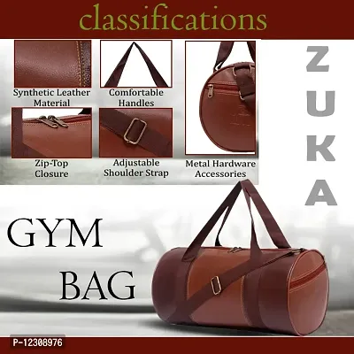 ZUKA PU Leather Gym Duffel Bag | Shoulder Gym Bag | Sports and Travel Bag for Men Women Boys & Girls | Gym Basketball Football Cricket Kit Multipurpose with Side Compartments (Tan Brown)-thumb5