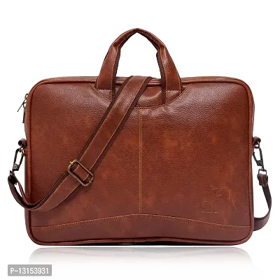 ZUKA PU Leather 15.6 inch Laptop Messenger Organizer Bag/Shoulder Sling Office Bag for Men & Women (Black) (Tan)-thumb0
