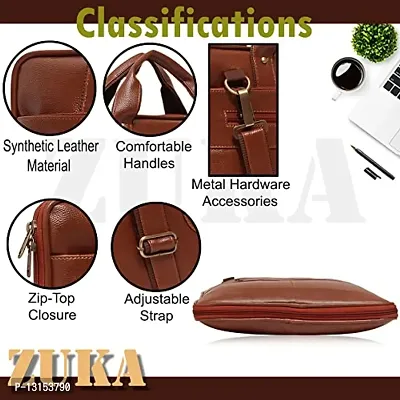 ZUKA PU Leather 15.5 inch Laptop Messenger Organizer Bag/Shoulder Sling Office Bag for Men & Women (Tan)-thumb5