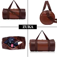 ZUKA PU Leather Gym Duffel Bag | Shoulder Gym Bag | Sports and Travel Bag for Men Women Boys & Girls | Gym Basketball Football Cricket Kit Multipurpose with Side Compartments (Tan Brown)-thumb2