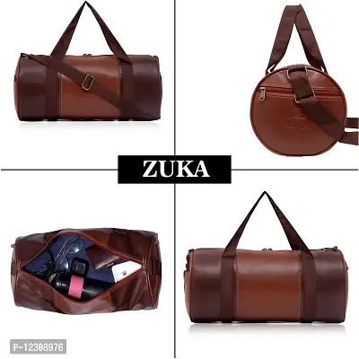 ZUKA PU Leather Gym Duffel Bag | Shoulder Gym Bag | Sports and Travel Bag for Men Women Boys & Girls | Gym Basketball Football Cricket Kit Multipurpose with Side Compartments (Tan Brown)-thumb3