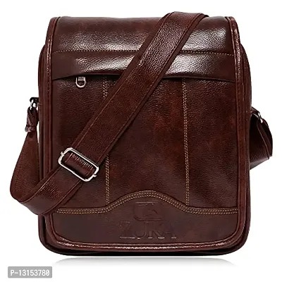ZUKA PU Leather Sling Cross Body Travel Office Business Messenger One Side Shoulder Bag for men and women (Brown)-thumb0