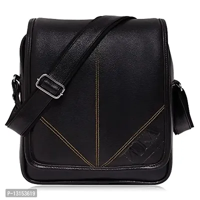 ZUKA PU Leather Sling Cross Body Travel Office Business Messenger One Side Shoulder Bag for Men Women (Black) (Black)