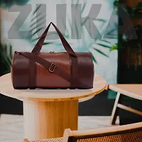 ZUKA PU Leather Gym Duffel Bag | Shoulder Gym Bag | Sports and Travel Bag for Men Women Boys & Girls | Gym Basketball Football Cricket Kit Multipurpose with Side Compartments (Tan Brown)-thumb3