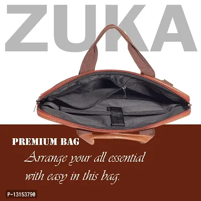ZUKA PU Leather 15.5 inch Laptop Messenger Organizer Bag/Shoulder Sling Office Bag for Men & Women (Tan)-thumb3