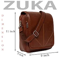 ZUKA PU Leather Sling Cross Body Travel Office Business Messenger One Side Shoulder Bag for Men Women (Black) (Tan)-thumb2