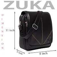 ZUKA PU Leather Sling Cross Body Travel Office Business Messenger One Side Shoulder Bag for Men Women (Black) (Black)-thumb1