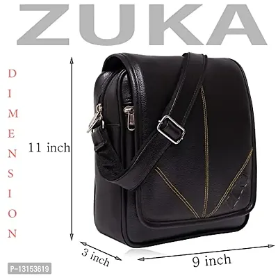 ZUKA PU Leather Sling Cross Body Travel Office Business Messenger One Side Shoulder Bag for Men Women (Black) (Black)-thumb2