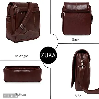 ZUKA PU Leather Sling Cross Body Travel Office Business Messenger One Side Shoulder Bag for men and women (Brown)-thumb3