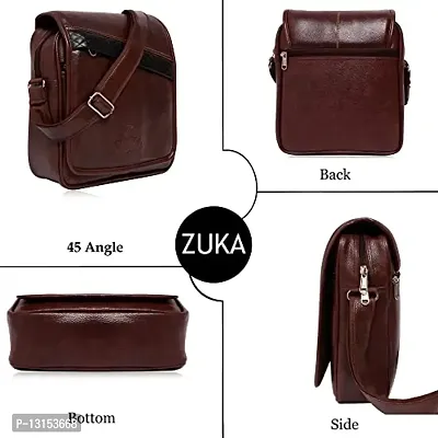 ZUKA PU Leather Sling Cross Body Travel Office Business Messenger One Side Shoulder Bag for Men Women (Brown)-thumb5