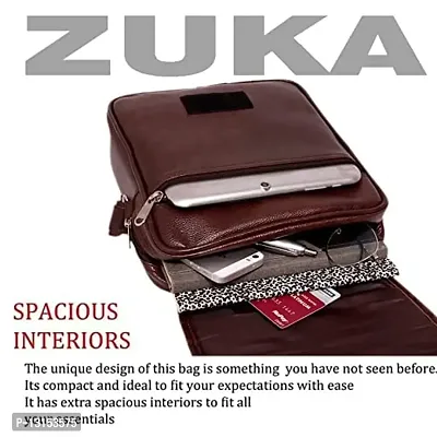 ZUKA PU Leather Sling Cross Body Travel Office Business Messenger One Side Shoulder Bag for Men Women (Black) (Brown) (Brown)-thumb3