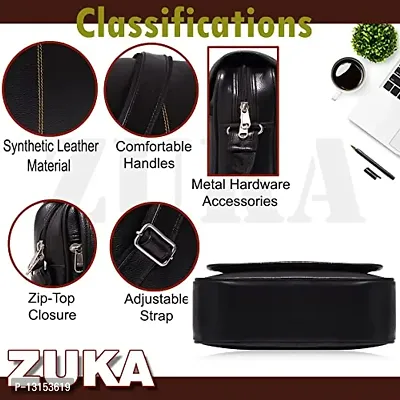 ZUKA PU Leather Sling Cross Body Travel Office Business Messenger One Side Shoulder Bag for Men Women (Black) (Black)-thumb4